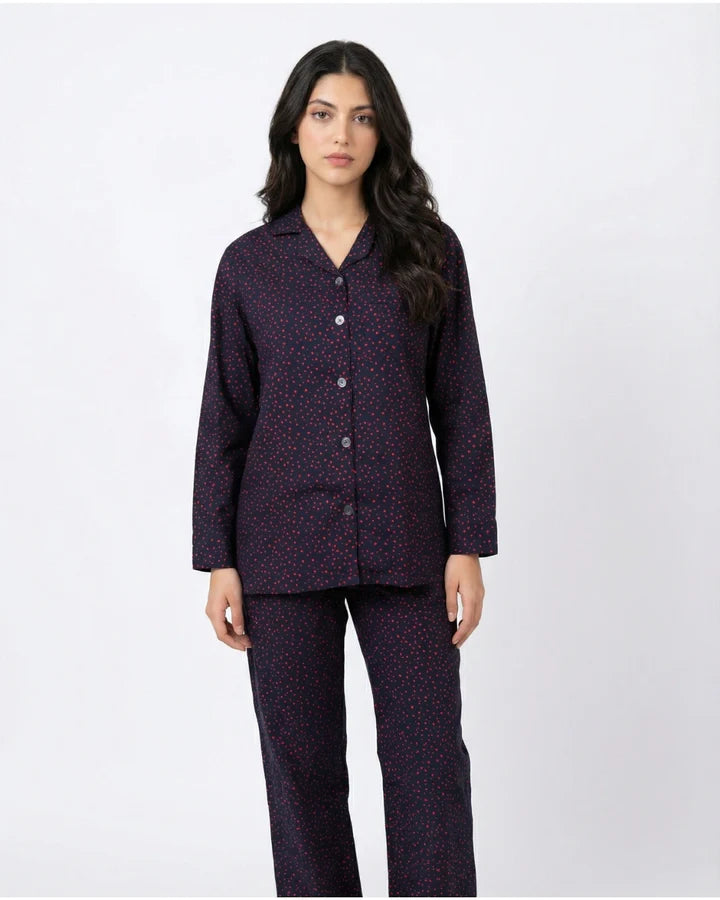 Linen Pajama Suit - Blushy Heart - Red