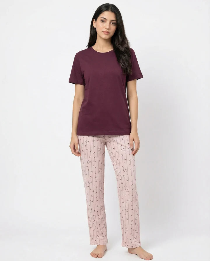 Cotton PJ Set - Maroon Floral