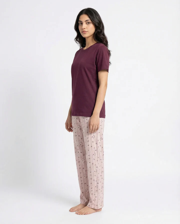Cotton PJ Set - Maroon Floral